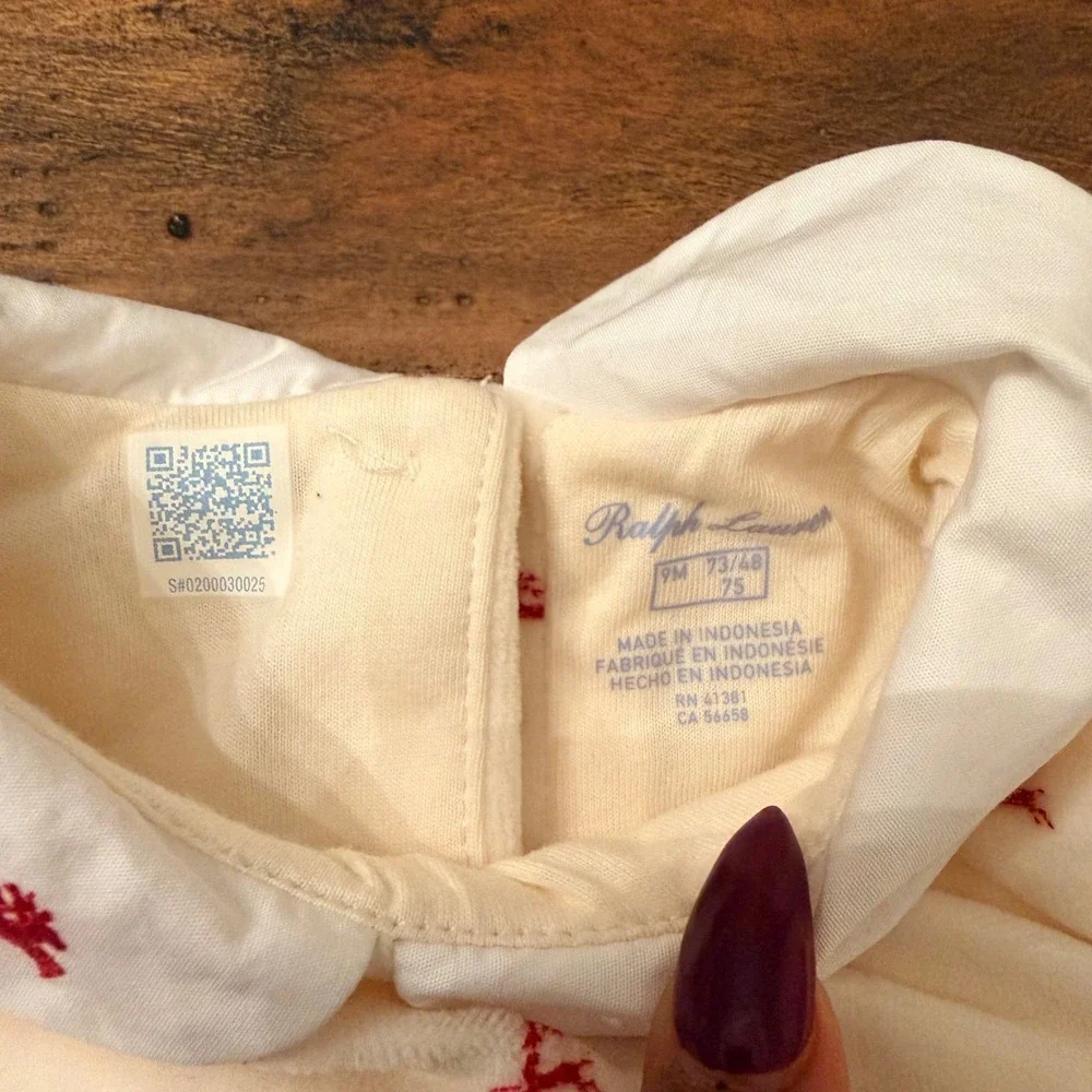 Ralph Lauren Baby Girls Ivory Red‎ Reindeer Velour Dress Bloomer Set 9M Holiday